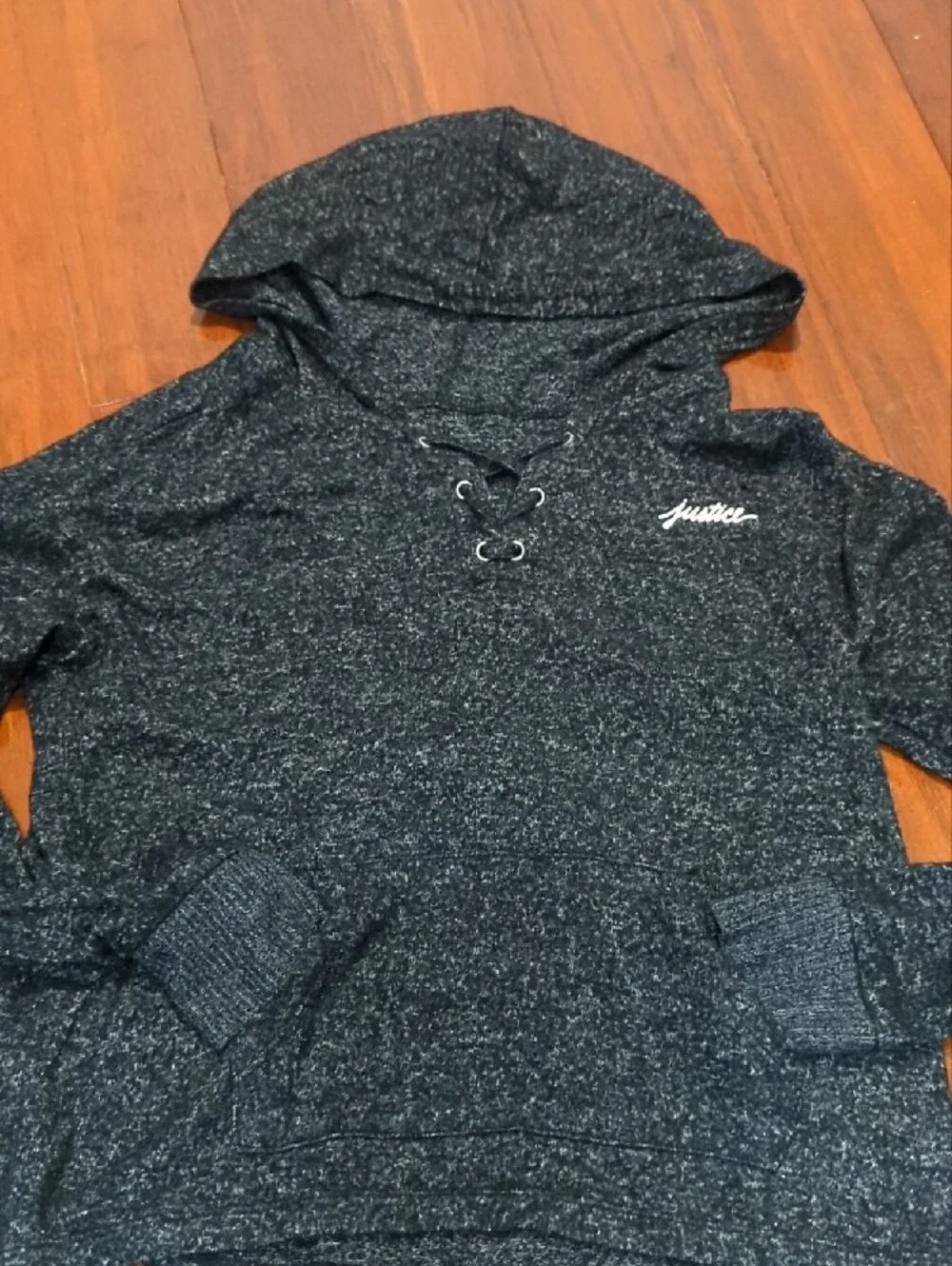 Justice Charcoal Gray Lace-Up Cowl Turtleneck Sweater
